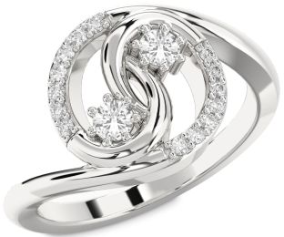 Diamond White Sapphire Silver Round Two Stone Ring