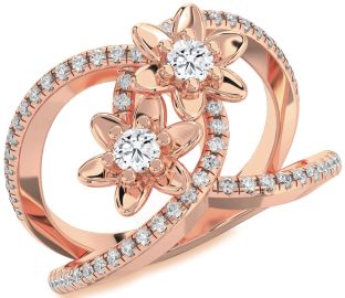 Diamond Rose Gold Flower Round Two Stone Ring