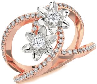 Diamond Platinum & Rose Gold Flower Round Two Stone Ring