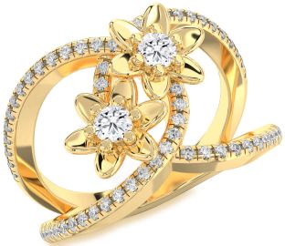 Diamond Gold Flower Round Two Stone Ring