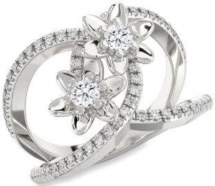 Diamond Platinum Flower Round Two Stone Ring