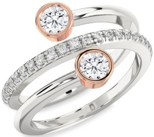 Diamond Silver & 10K Rose Gold Round Two Stone Ring