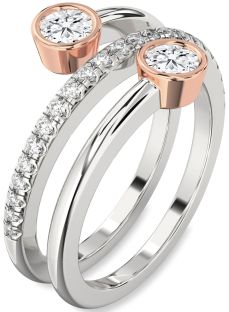 Diamond Silver & 10K Rose Gold Round Two Stone Ring