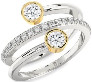 Diamond Silver & 10K gold Round Two Stone Ring