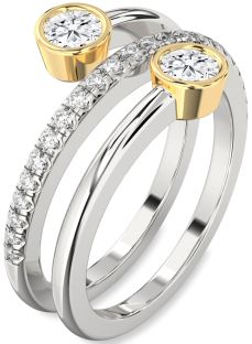 Diamond Silver & 10K gold Round Two Stone Ring