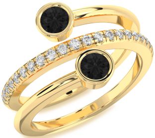 Black Diamond Gold Silver Round Two Stone Ring