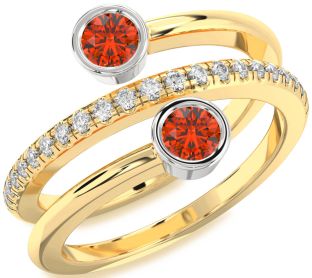 Diamond Fire Opal Gold Silver Round Two Stone Ring