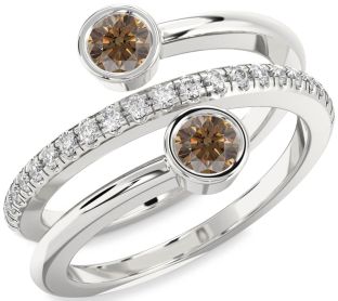 Chocolate Brown Diamond Silver Round Two Stone Ring