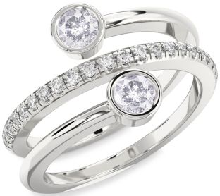 Salt & Pepper Diamond Silver Round Two Stone Ring