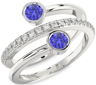 Diamond Tanzanite Silver Round Two Stone Ring
