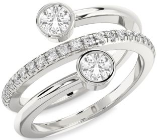 Diamond White Sapphire Silver Round Two Stone Ring
