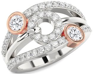 Diamond Silver & 10K Rose Gold Evil Eye Round Two Stone Ring