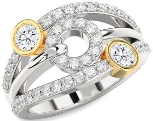 Diamond Silver & 10K gold Evil Eye Round Two Stone Ring