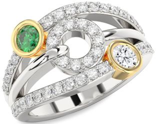 Diamond Silver & 10K gold Evil Eye Round Two Stone Promise Ring