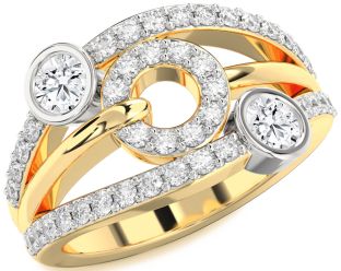 Diamond White Yellow Gold Evil Eye Round Two Stone Ring