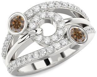 Chocolate Brown Diamond Silver Evil Eye Round Two Stone Ring