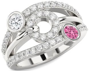 Diamond Silver Evil Eye Round Two Stone Promise Ring