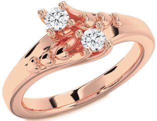 Diamond Rose Gold Heart Round Two Stone Ring