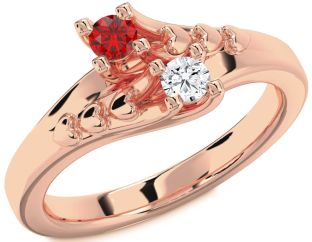 Rose Gold Silver Heart Two Stone Promise Ring