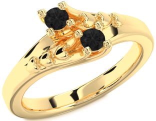 Black Diamond Gold Silver Heart Two Stone Ring
