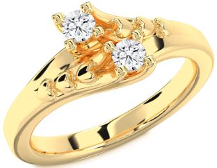 Diamond Gold Heart Round Two Stone Ring