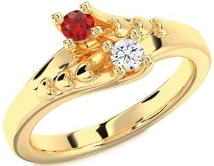 Gold Silver Heart Two Stone Promise Ring