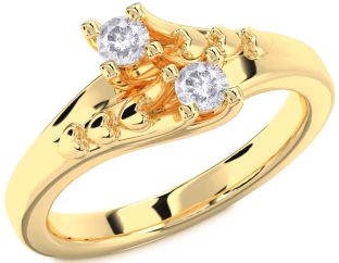 Salt & Pepper Diamond Gold Heart Two Stone Ring