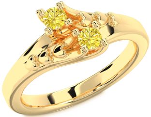 Yellow Diamond Gold Silver Heart Two Stone Ring