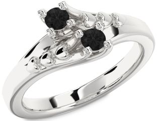 Black Diamond Silver Heart Two Stone Ring