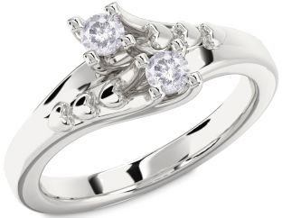Salt & Pepper Diamond Silver Heart Two Stone Ring