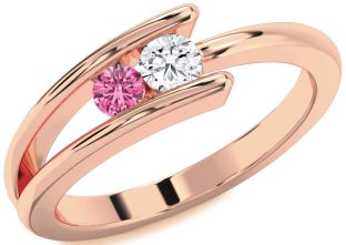 Rose Gold Silver Round Two Stone Promise Ring