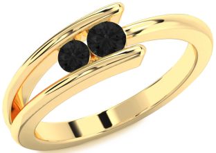 Black Diamond Gold Silver Round Two Stone Ring