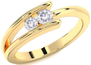 Salt & Pepper Diamond Gold Round Two Stone Ring