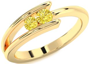 Yellow Diamond Gold Silver Round Two Stone Ring