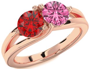 Rose Gold Silver Round Two Stone Promise Ring