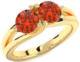 Fire Opal Gold Round Two Stone Ring