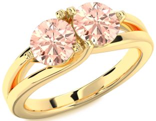 Morganite Gold Silver Round Two Stone Ring