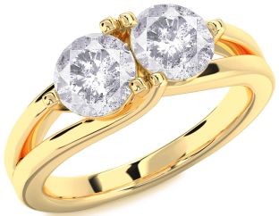 Salt & Pepper Diamond Gold Silver Round Two Stone Ring