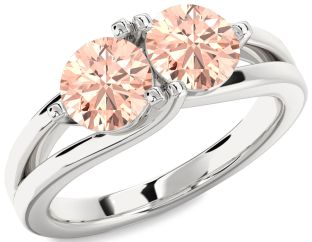 Morganite Silver Round Two Stone Ring