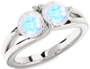 Moonstone Silver Round Two Stone Ring
