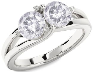 Salt & Pepper Diamond Silver Round Two Stone Ring