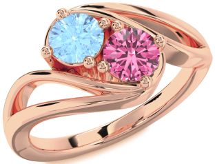 Rose Gold Silver Round Two Stone Promise Ring