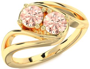 Morganite Gold Round Two Stone Ring