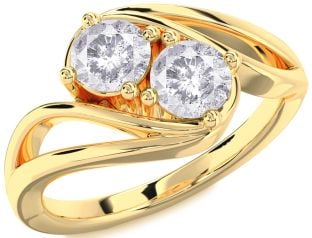 Salt & Pepper Diamond Gold Round Two Stone Ring
