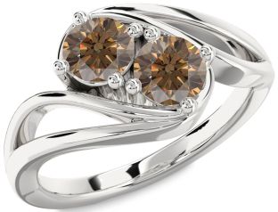 Chocolate Brown Diamond Silver Round Two Stone Ring