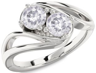 Salt & Pepper Diamond Silver Round Two Stone Ring