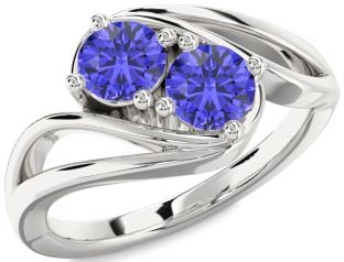 Tanzanite Silver Round Two Stone Ring