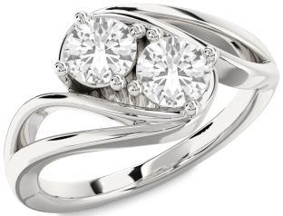 White Sapphire Silver Round Two Stone Ring