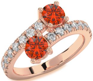 Diamond Fire Opal Rose Gold Round Two Stone Ring