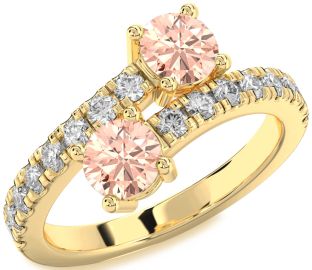 Diamond Morganite Gold Silver Round Two Stone Ring